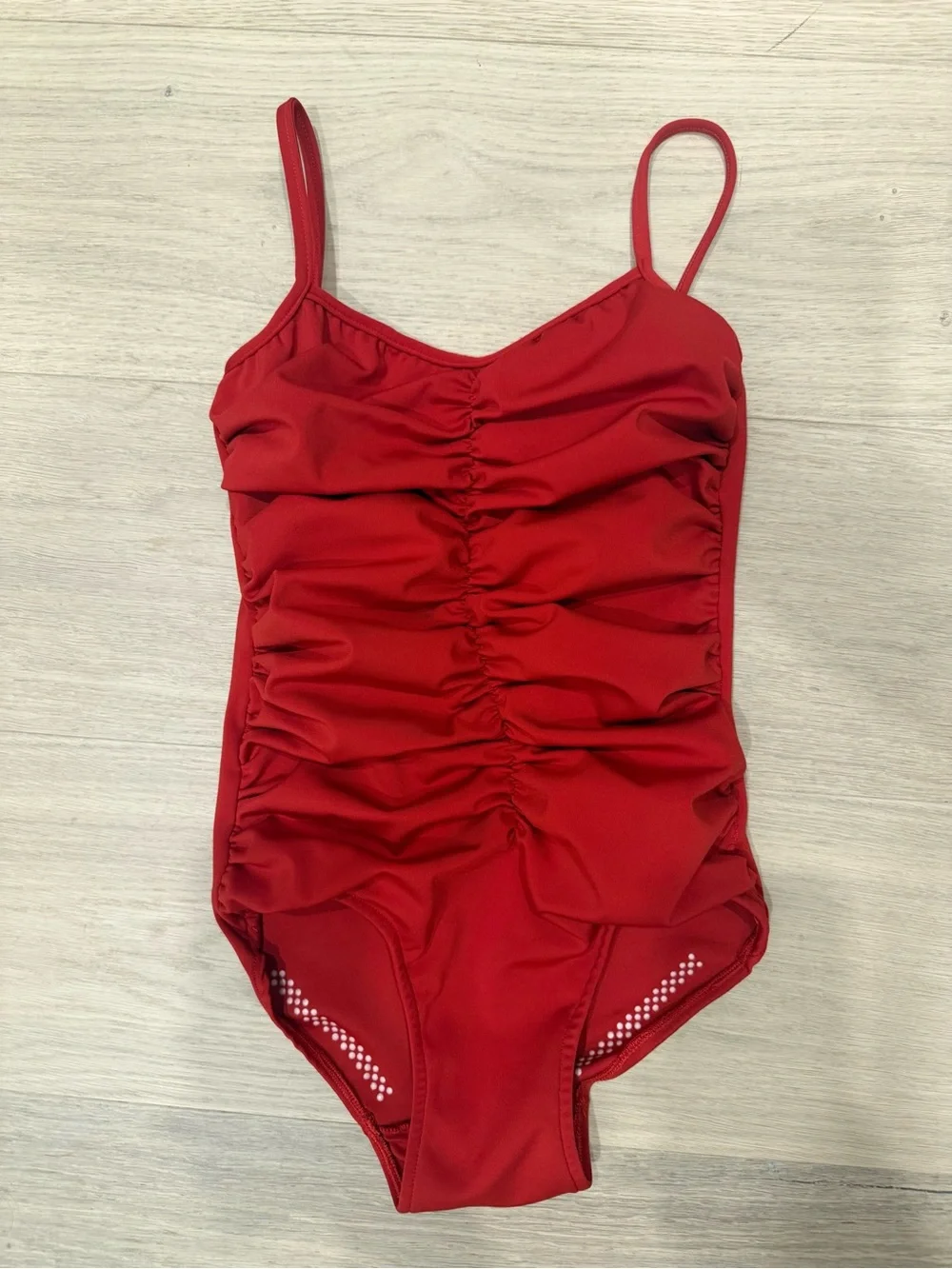 Blue Water Girls' Red Ruched Dance Leotard